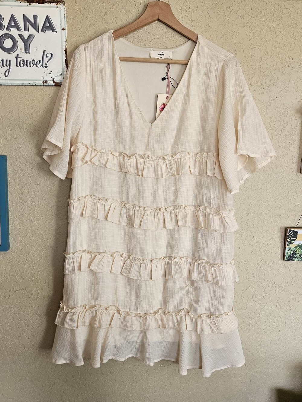 Jade By Jane Entro Tiered Ruffle Mini Dress Boho Coastal Whimsical - Picture 3 of 8